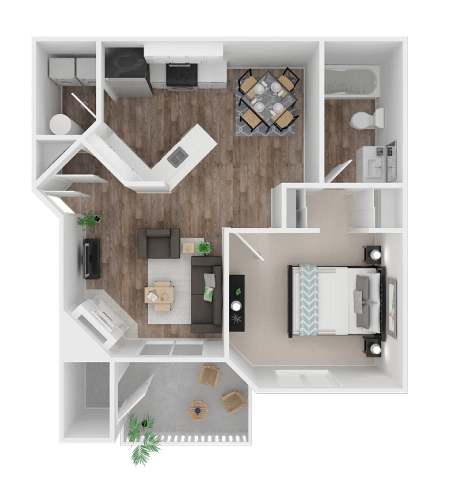 Floor plan for 1 bed, 1 bath, 721 sqft